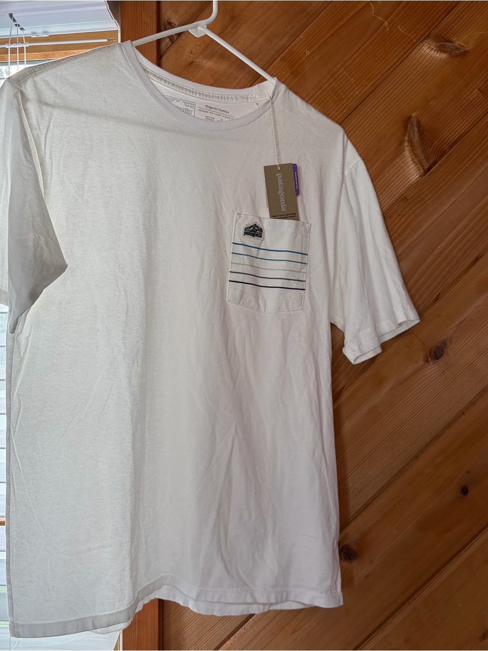 Patagonia White Short Sleeve Tee with Striped Pocket
